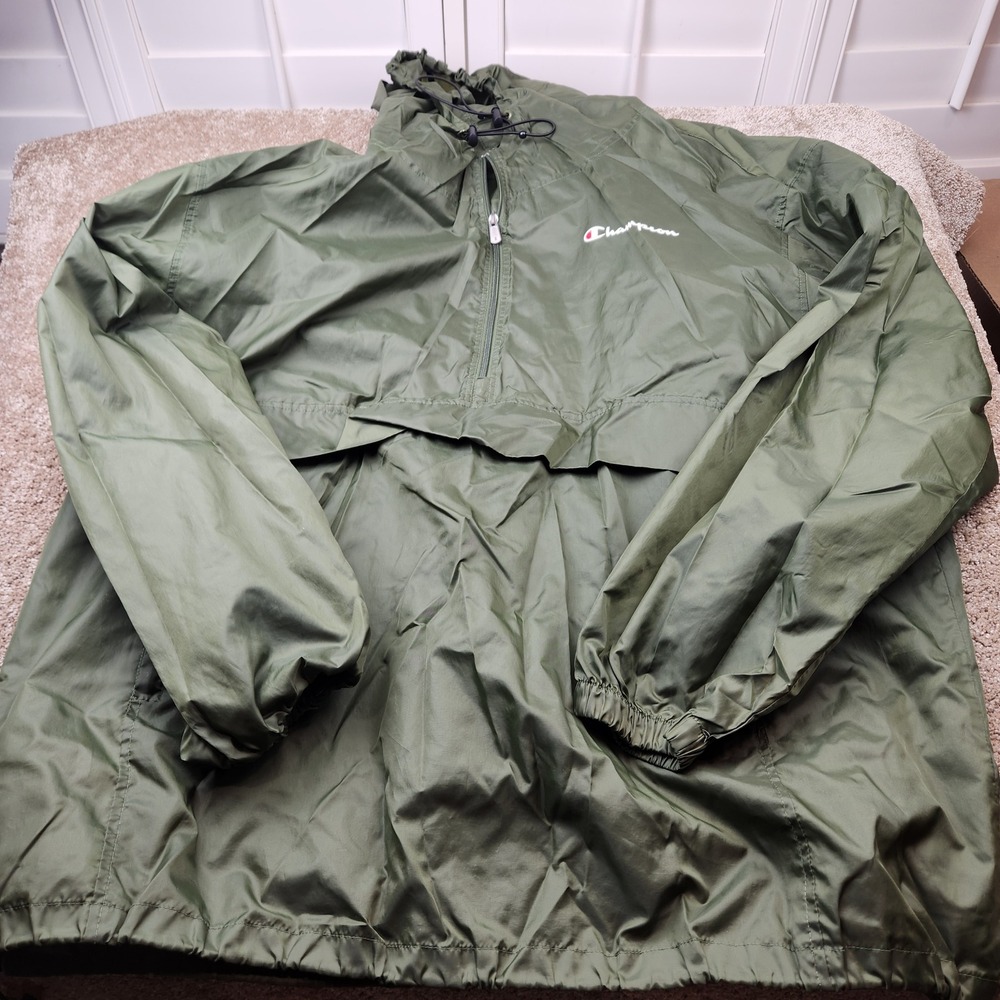 Champion Mens 3XL Olive Green Half Zip Anorak Windbreaker Jacket Hooded Pullover